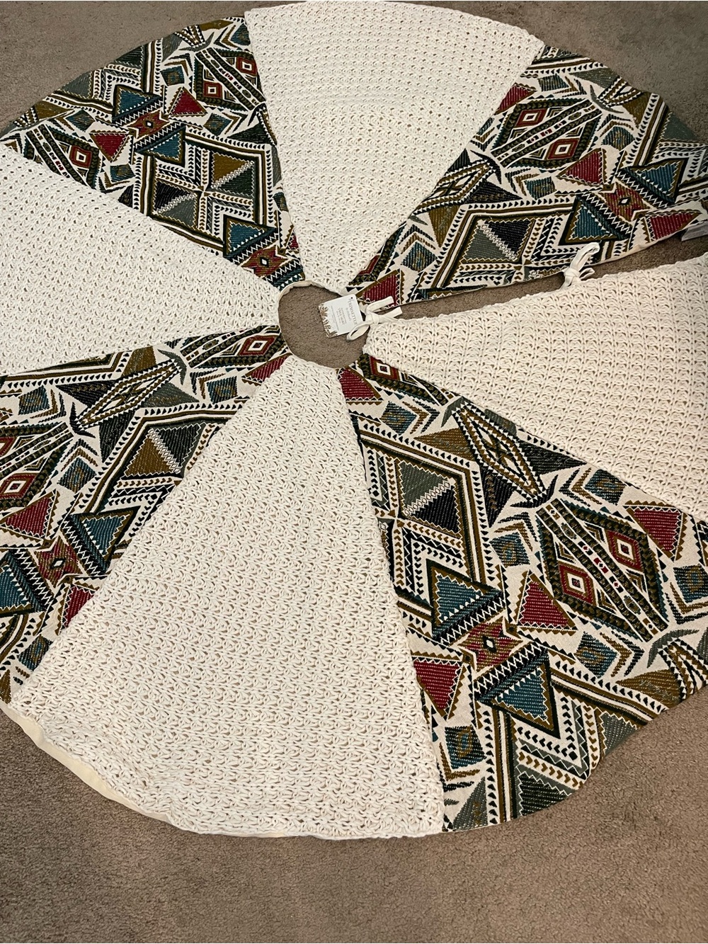 Trimester Christmas tree skirt nwt Aztec native western crochet geometric 60 in